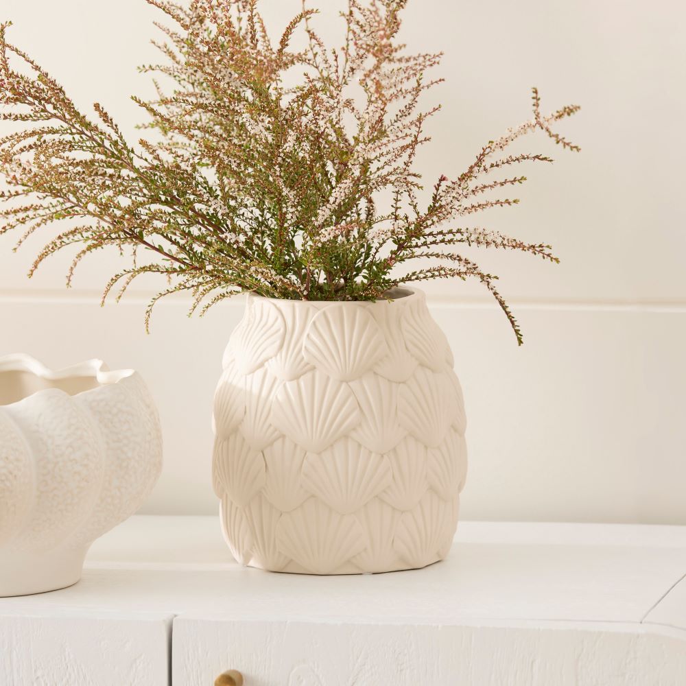 Embossed Botanica Off White Shells Vase | Adairs