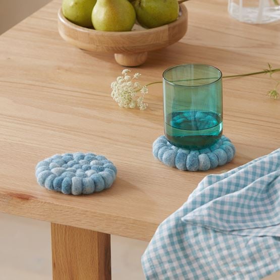 New Zealand Wool Aquamarine Space Dyed Coasters Pack of 2