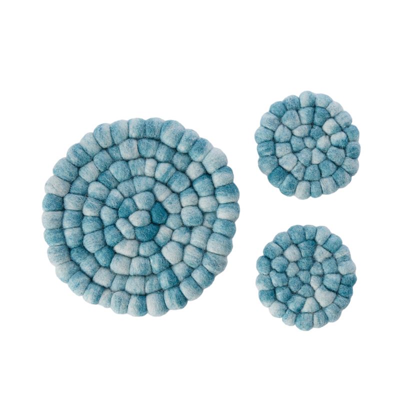 New Zealand Wool Aquamarine Space Dyed Coasters Pack of 2