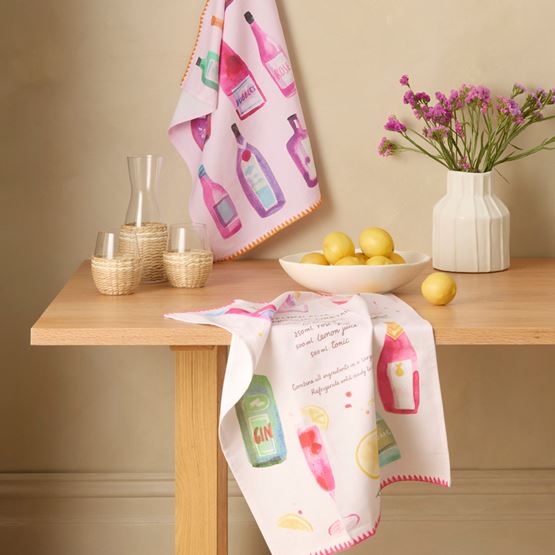 Apéritif French Rose Champagne Tea Towel Pack of 2