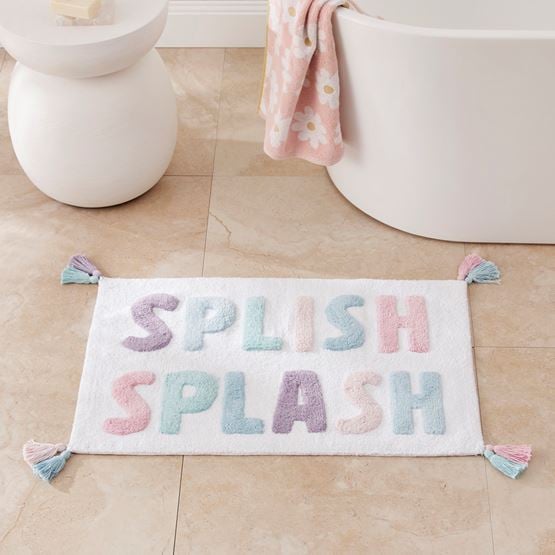 Splish Splash Pink & Lilac Text Bath Mat