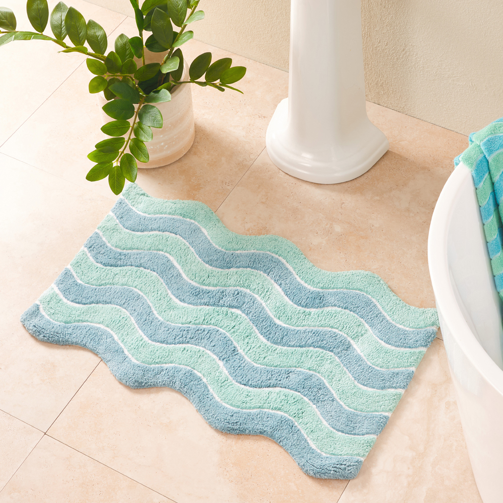 Adairs Kids - Blue & Green Wavey Bath Mat | Adairs