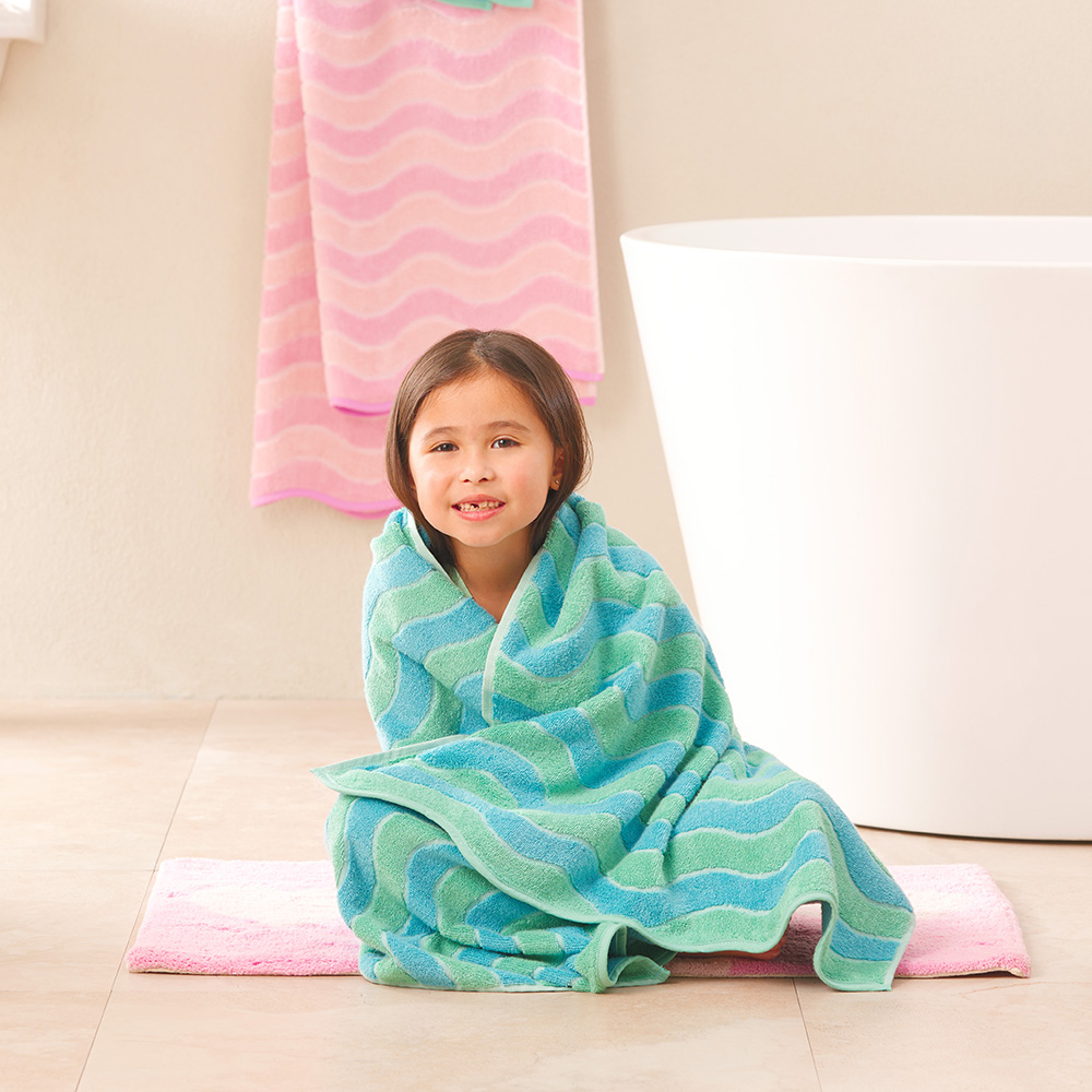 Adairs Kids Wavey Blue Green Towel Range Adairs