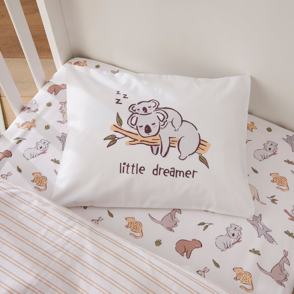 Adairs Kids Decorative Koala Little Dreamer Cot Text Pillowcase Adairs