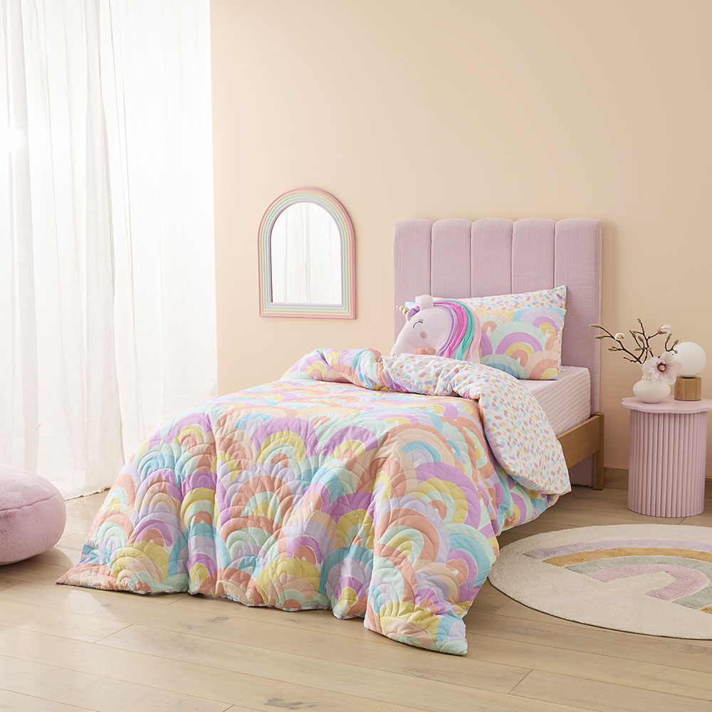 Adairs Kids Rainbow Burst Pastel Quilted Quilt Cover Set Adairs