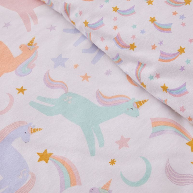 Moonlight Unicorn White Flannelette Quilt Cover Set