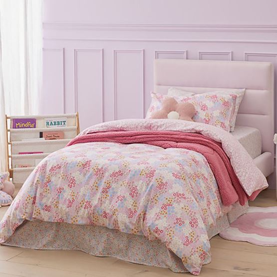 Polly Floral Pink Flannelette Quilt Cover Set