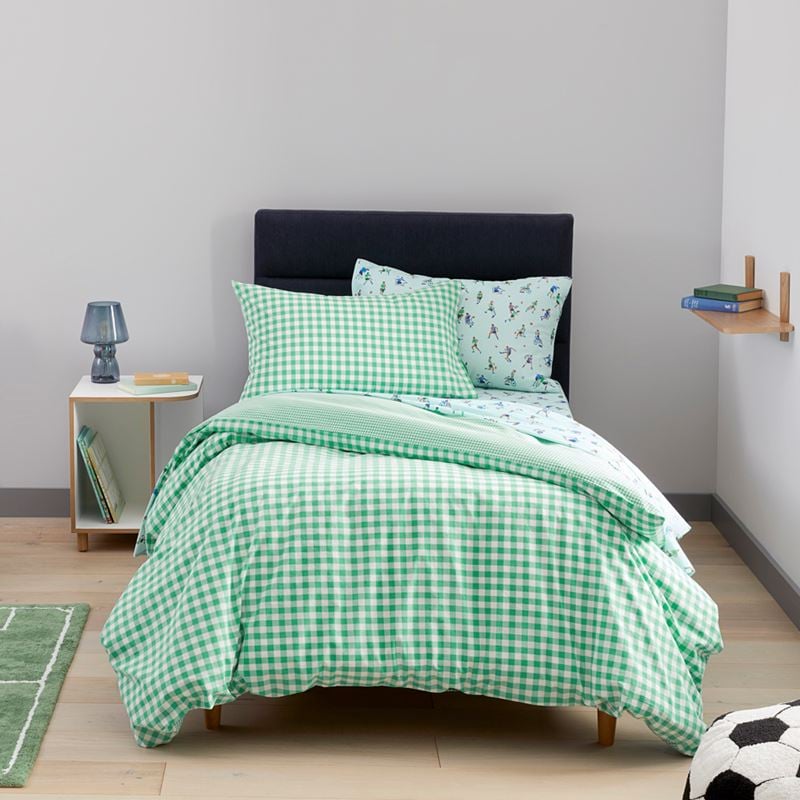 Sawyer Yarn Dyed Gingham Green Cot Quilt Cover Set
