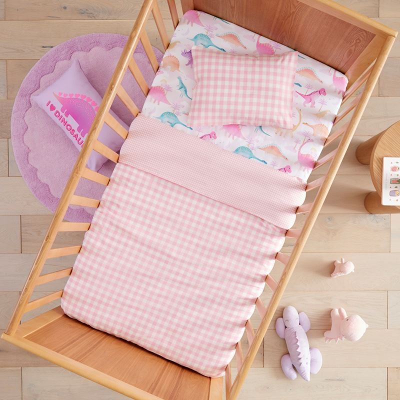 Sawyer Yarn Dyed Gingham Pink Cot Quilt Cover Set