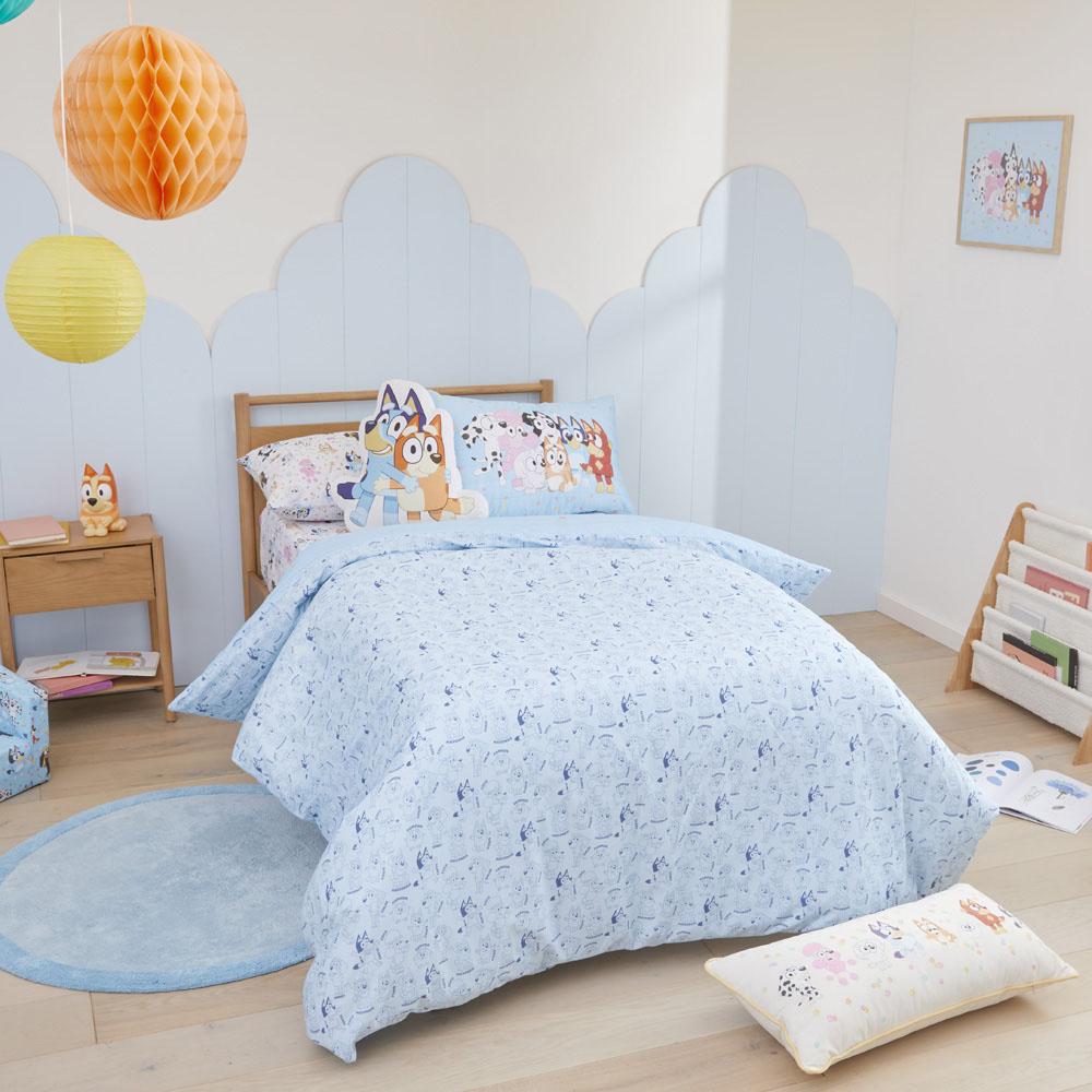 Adairs Kids Bluey & Friends Organic Cotton Soft Blue Quilted Quilt