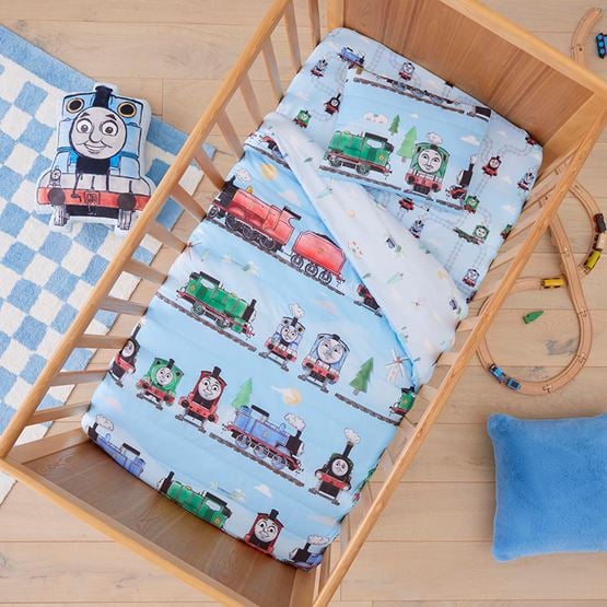 Mattel Thomas The Tank Engine Blue Cot Quilted Quilt Cover Set