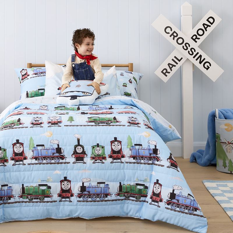 Mattel Thomas The Tank Engine Blue Cot Quilted Quilt Cover Set