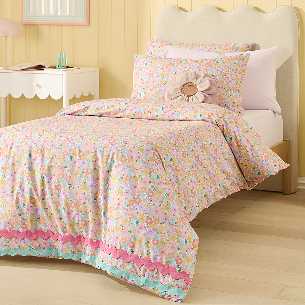 Adairs Kids - Floral Multi Ric Rac Quilt Cover Set | Adairs