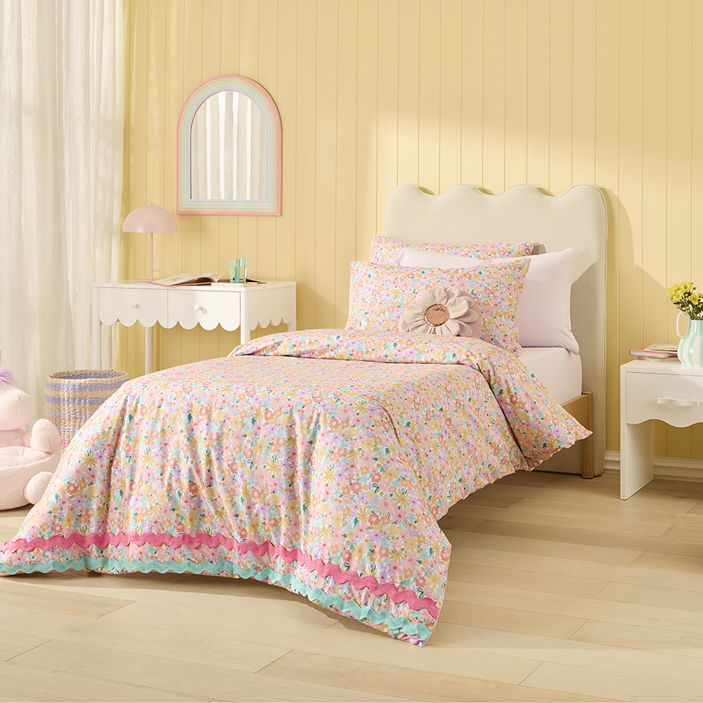 Adairs Kids - Floral Multi Ric Rac Quilt Cover Set | Adairs