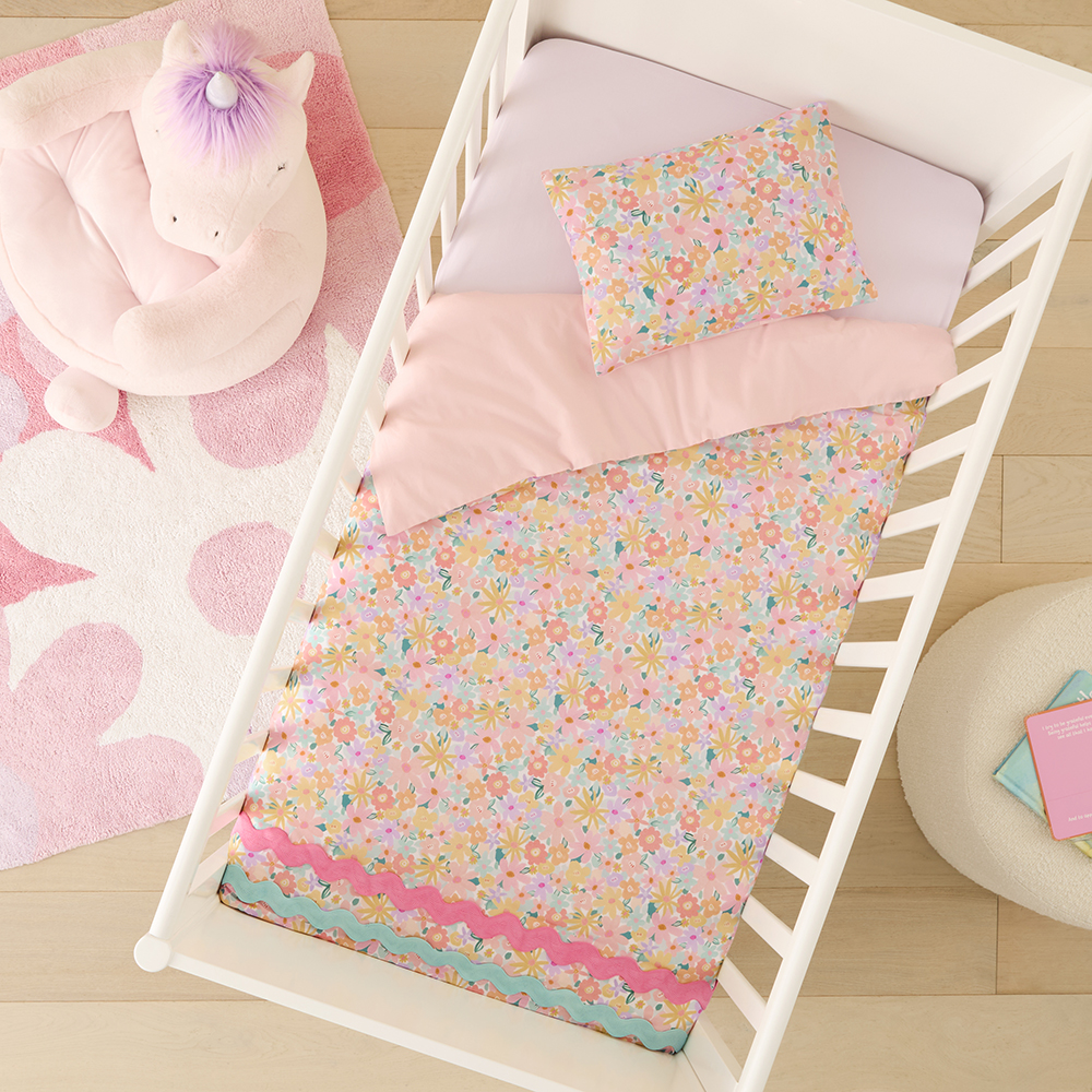 Adairs Kids - Floral Multi Ric Rac Cot Quilt Cover Set | Adairs
