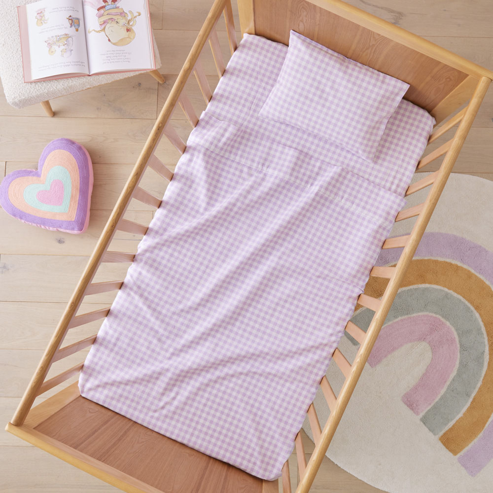 Adairs Kids Rylee Lilac Gingham Flannelette Cot Sheet Set Adairs