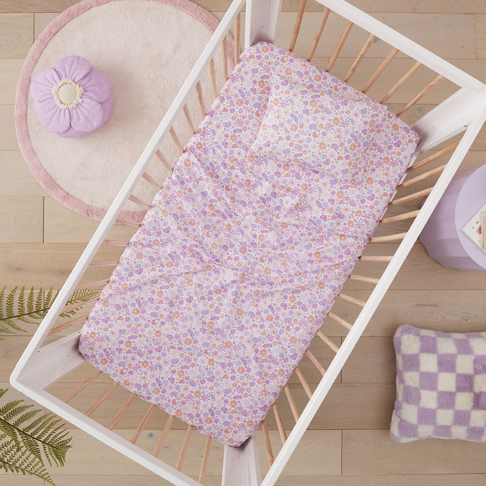 Adairs Kids Marni Floral White Cot Sheet Set Adairs