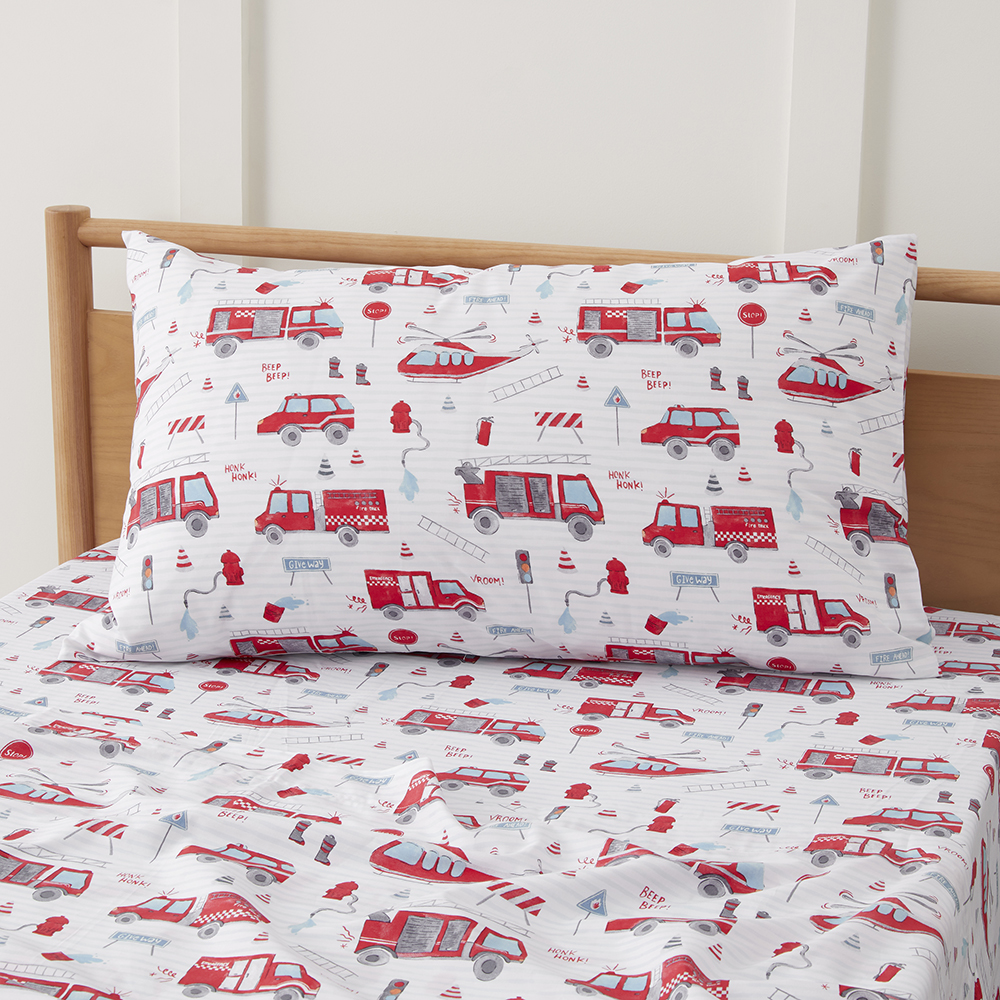 Adairs Kids Transport Rescue Crew White Sheet Set Adairs
