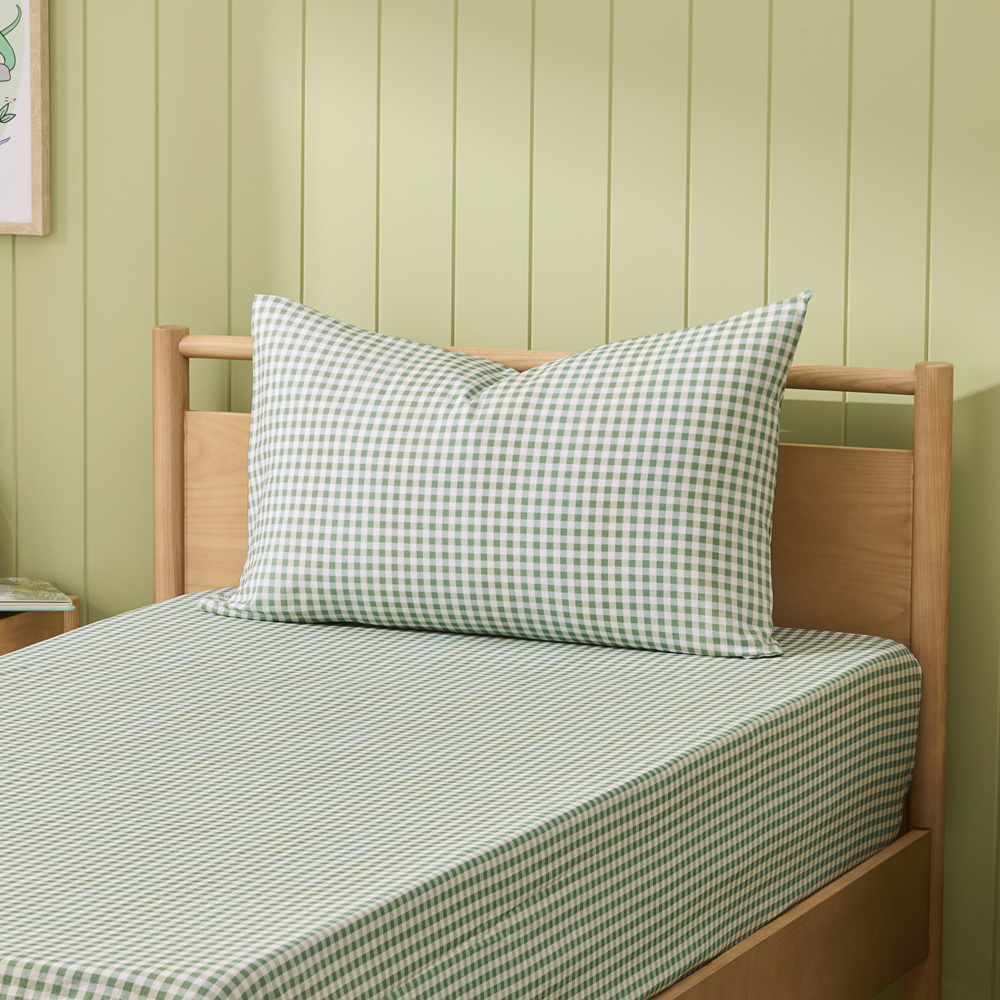 Adairs Kids Stonewashed Cotton Moss Gingham Fitted Sheet Set Adairs