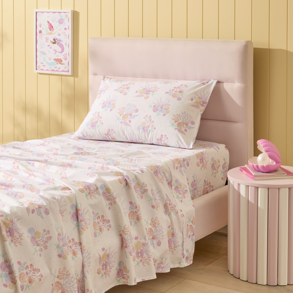 Adairs Kids Shell Coral White Sheet Set Adairs