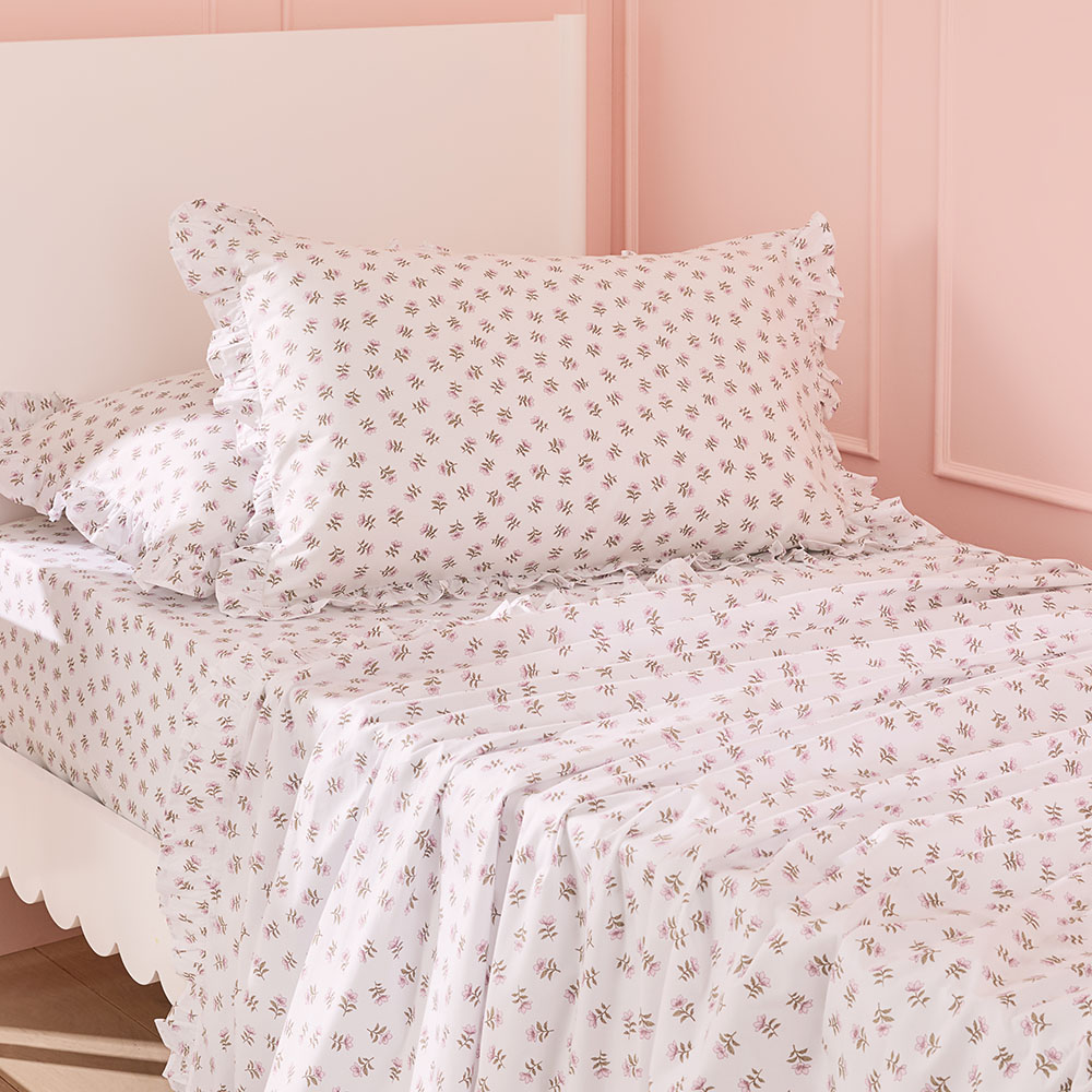 Fleur Harris Dancing Flowers White Ruffle Sheet Set Adairs