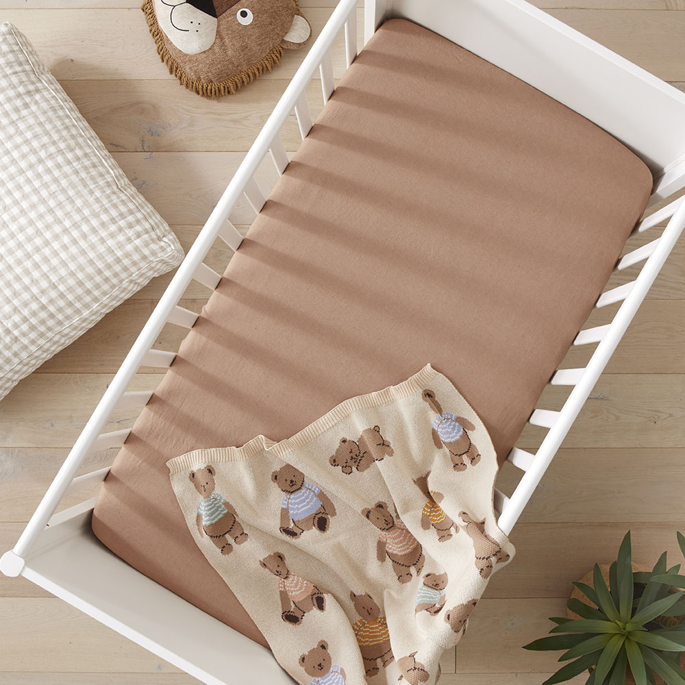 Adairs Baby Vintage Washed Linen Hazelnut Fitted Sheet Adairs