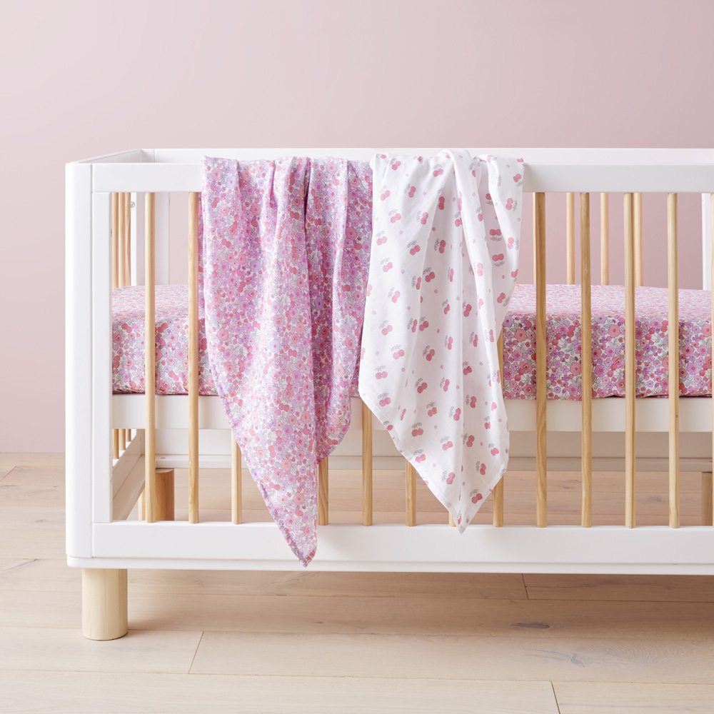 Adairs Baby Berry Blossom Cotton Muslin Baby Swaddles 2pk Adairs