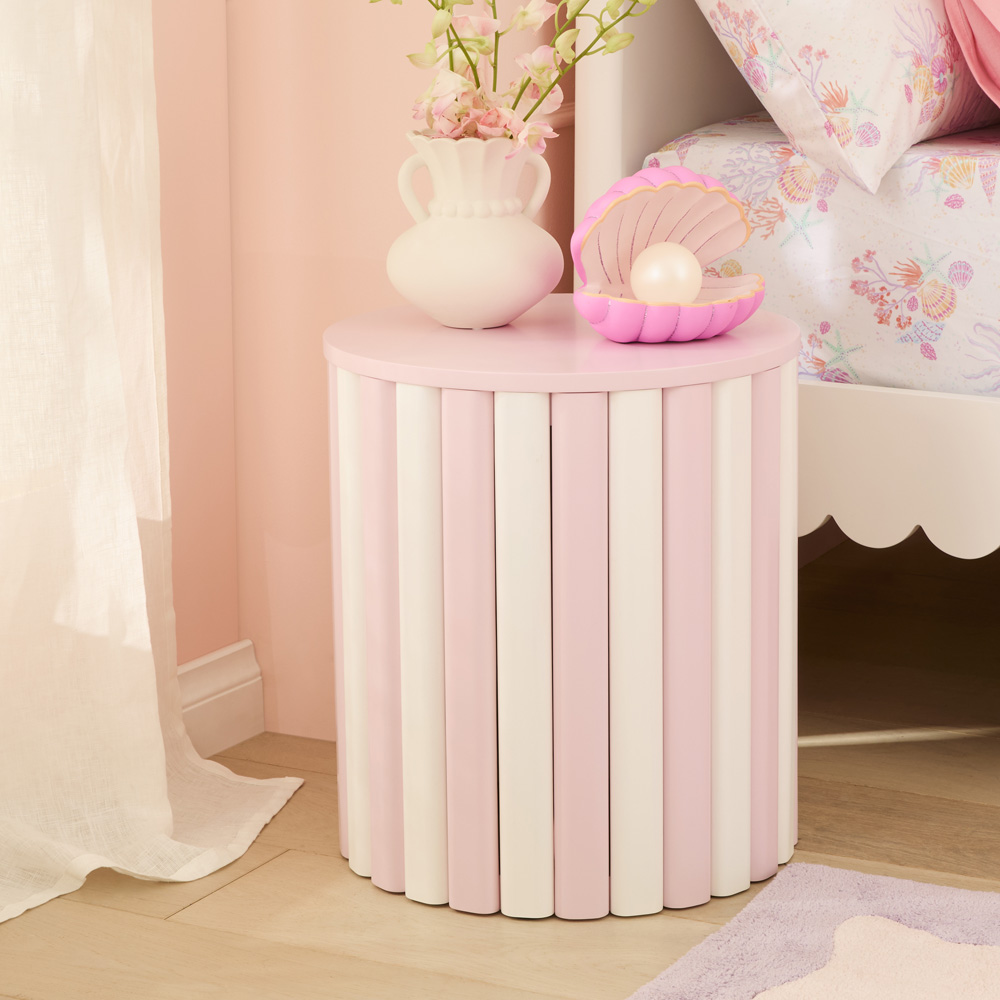 Adairs Kids Pink Stripe Timber Side Table Adairs