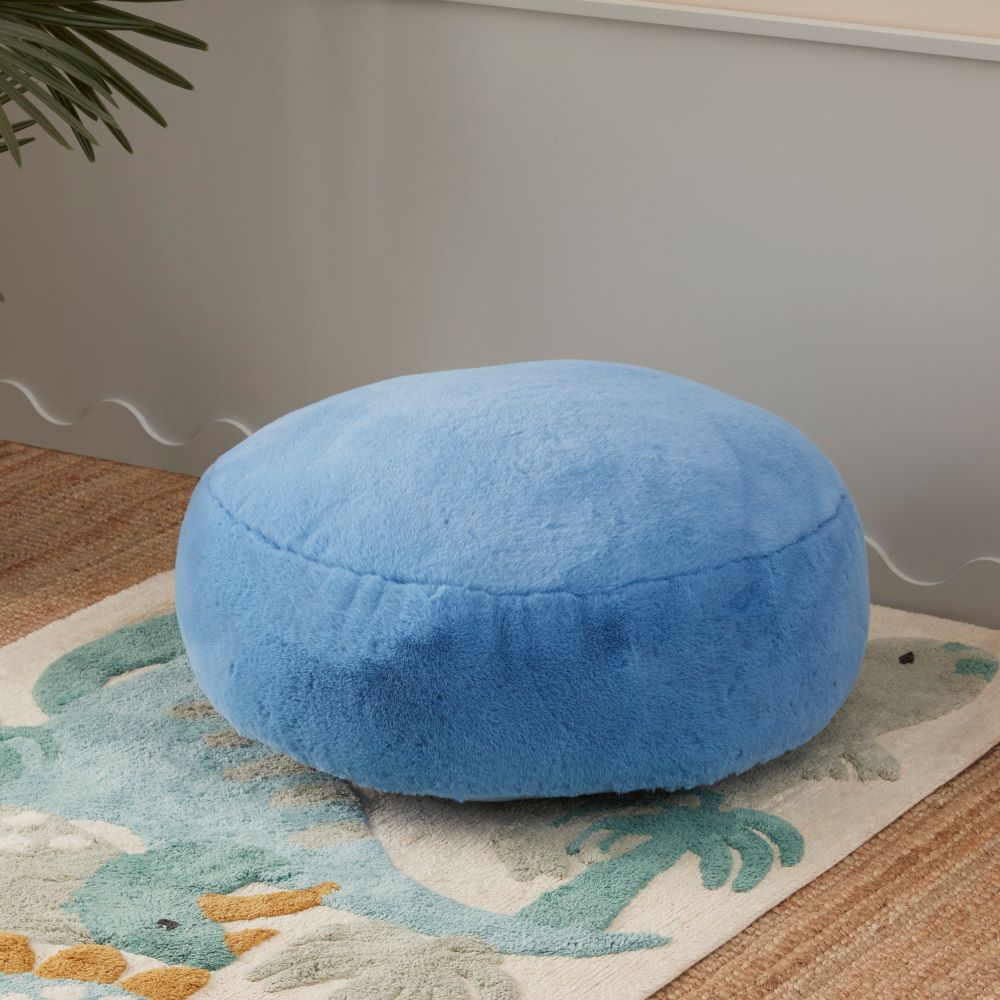 Adairs Kids - Frankie Blue Chambray Faux Fur Floor Cushion | Adairs