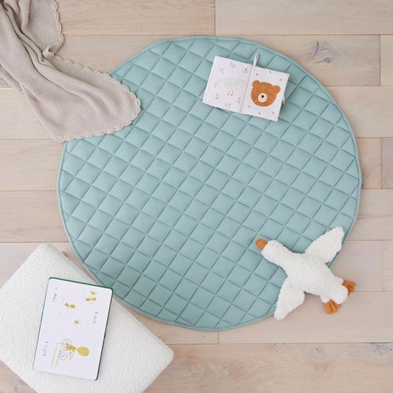 Ultra Soft Natural & Ivy Green Jersey Cotton Quilted Baby Play Mat