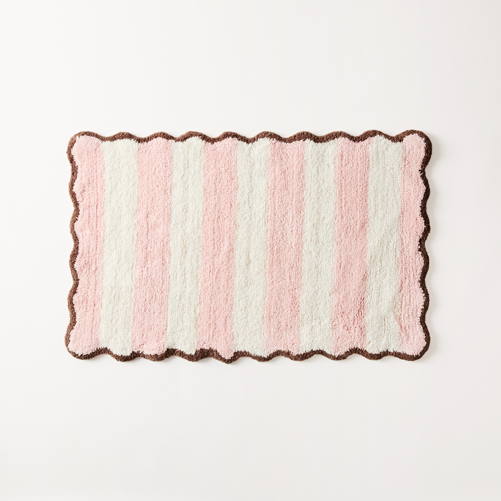 Pink Print Mat Scallop Pearl Pink & Natural Stripe Bath Mat | Adairs