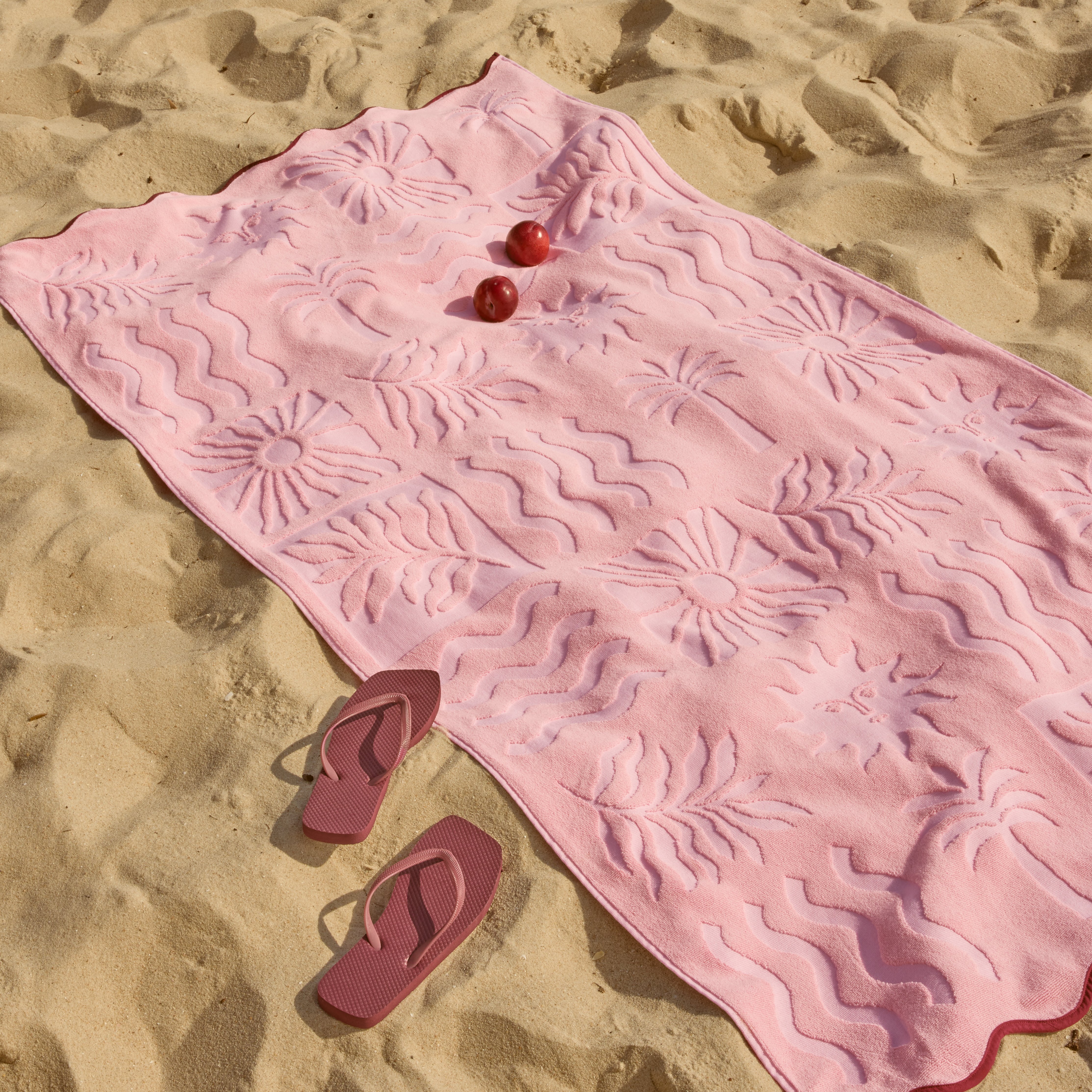 Pink Motif Terry Textured Beach Towel | Adairs