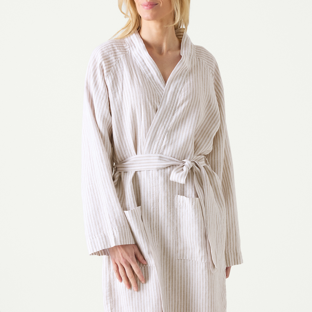 Vintage Washed Linen Linen & White Stripe Robe | Adairs