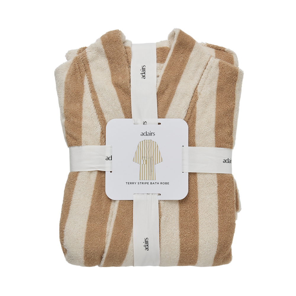 Terry Stripe Almond & Natural Bath Robe | Adairs