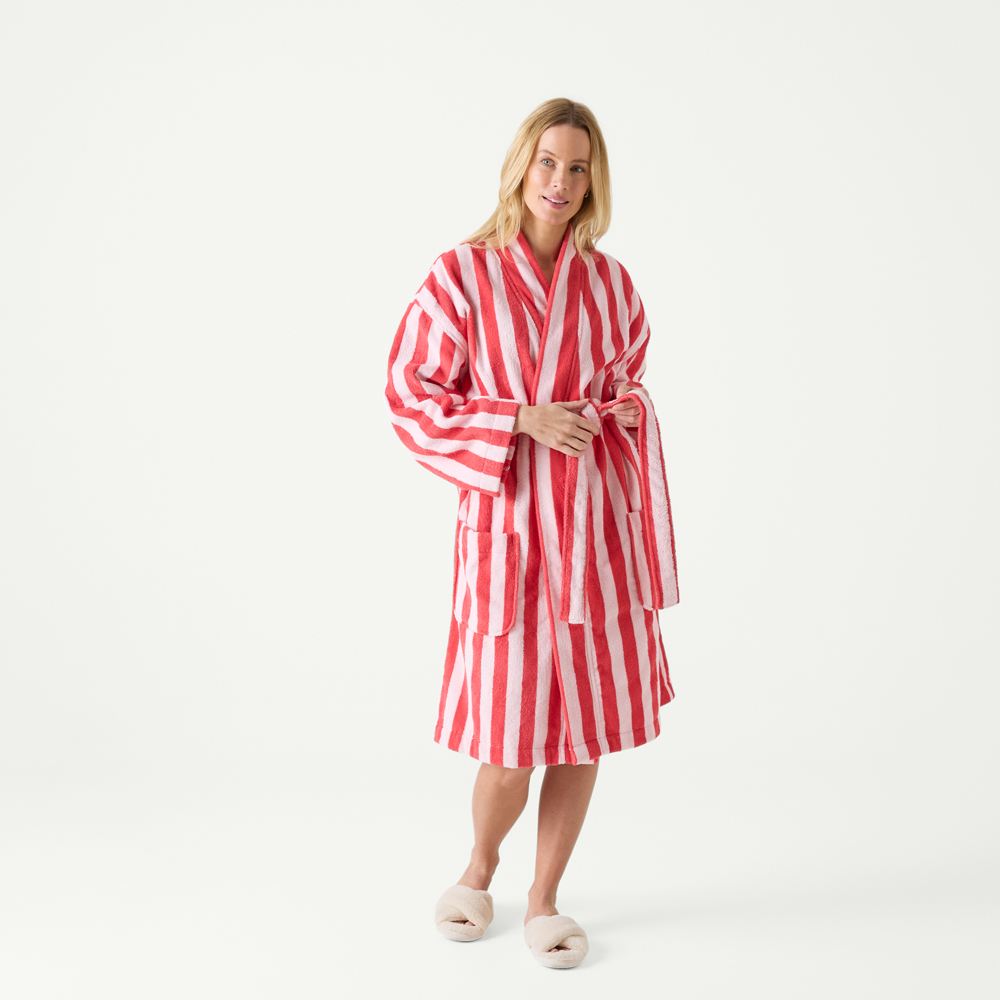 Terry Stripe Pink & Red Bath Robe | Adairs
