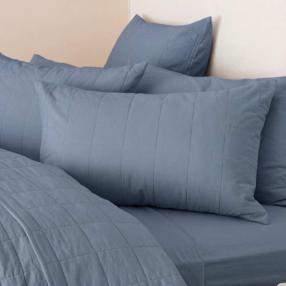 100% Stonewashed Cotton Pillowcase Pair- Butter/Sky Reversible