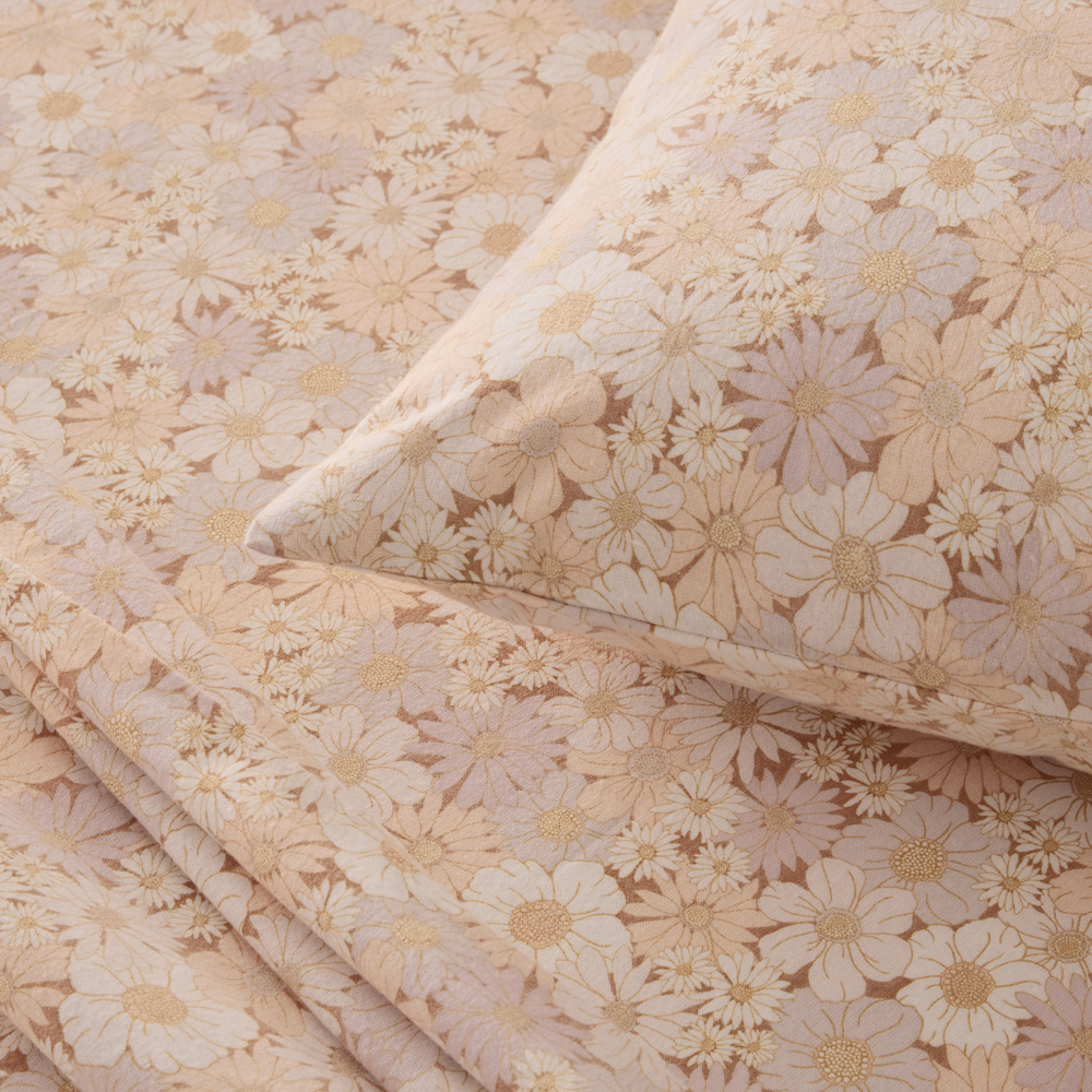 Flannelette Peach Daisy Sheet Set