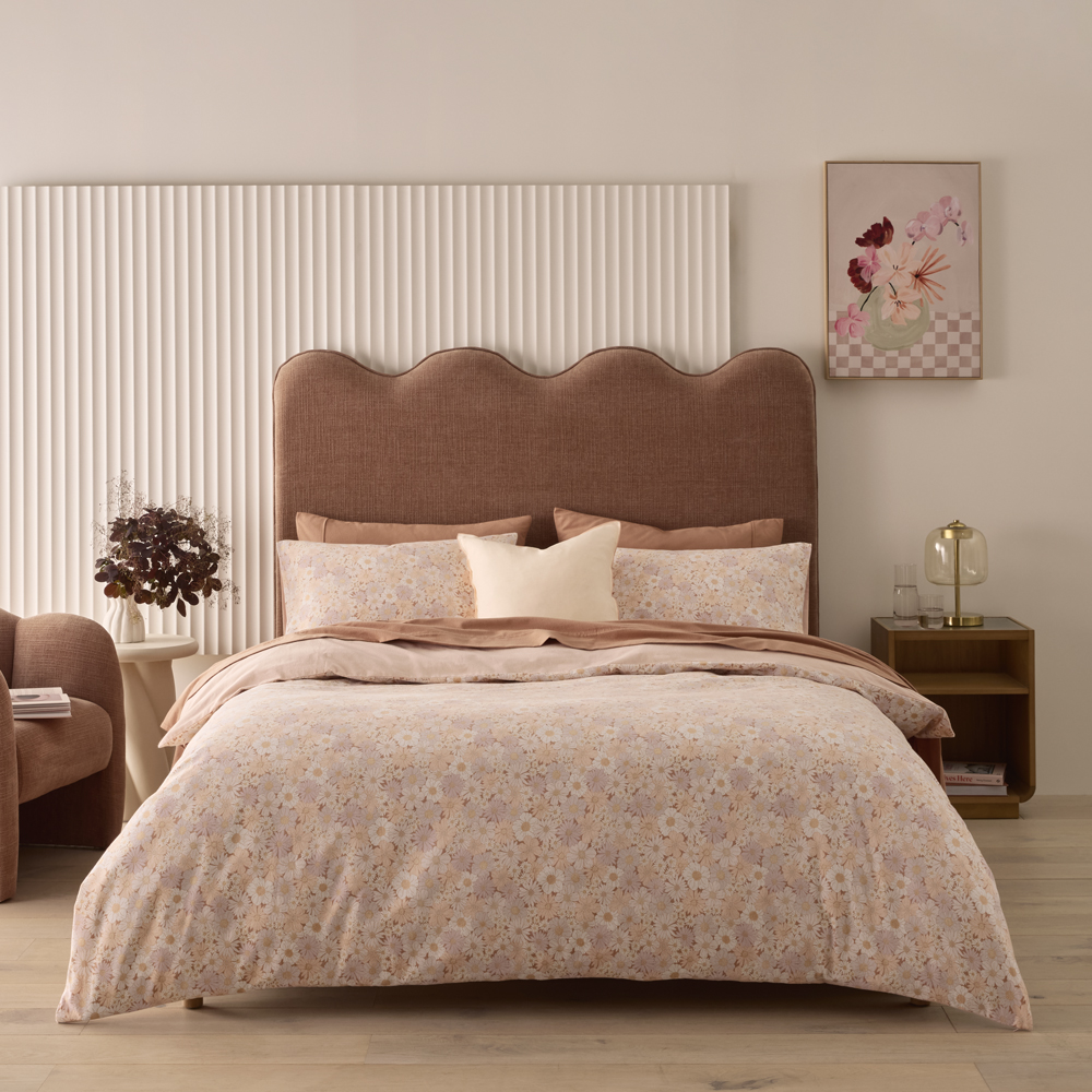 Flannelette Peach Daisy Quilt Cover Set