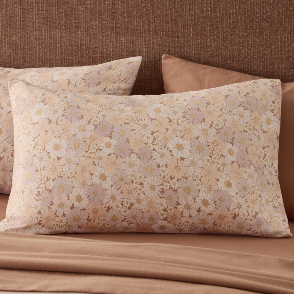 Flannelette Peach Daisy Quilt Cover Set