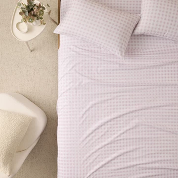 Lilac Gingham Printed Percale Sheet Set