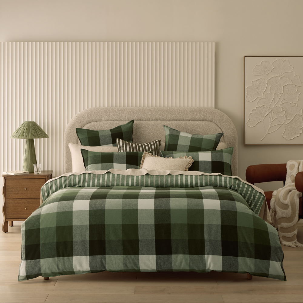 Linen Cotton Thyme Check Green Quilt Cover Set + Separates | Adairs