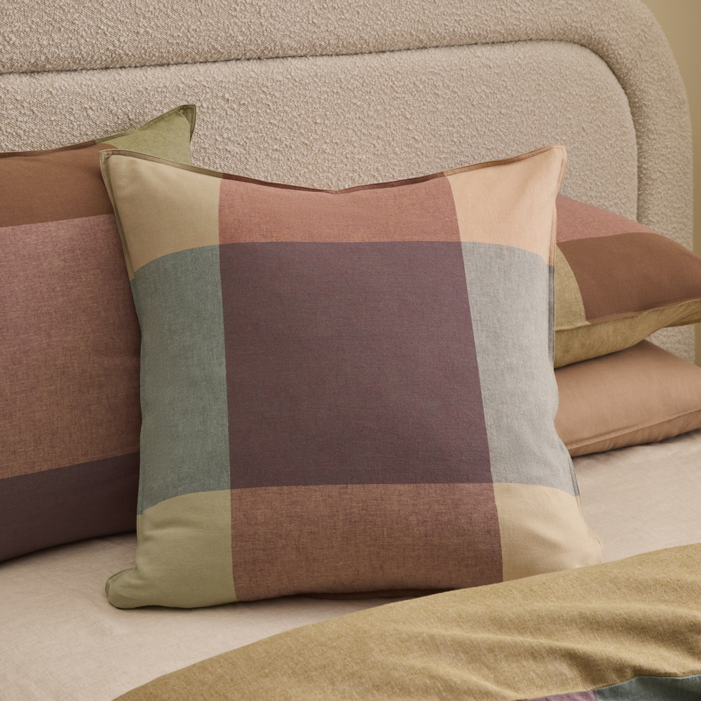 Vintage Washed Linen Cotton Newland Check Camel Quilt Cover Set + Separates