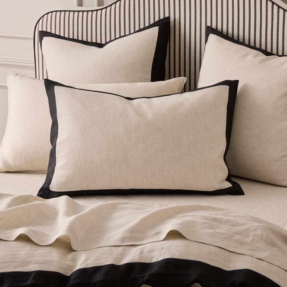 Vintage Washed Linen Linen & Onyx Border Quilt Cover Separates