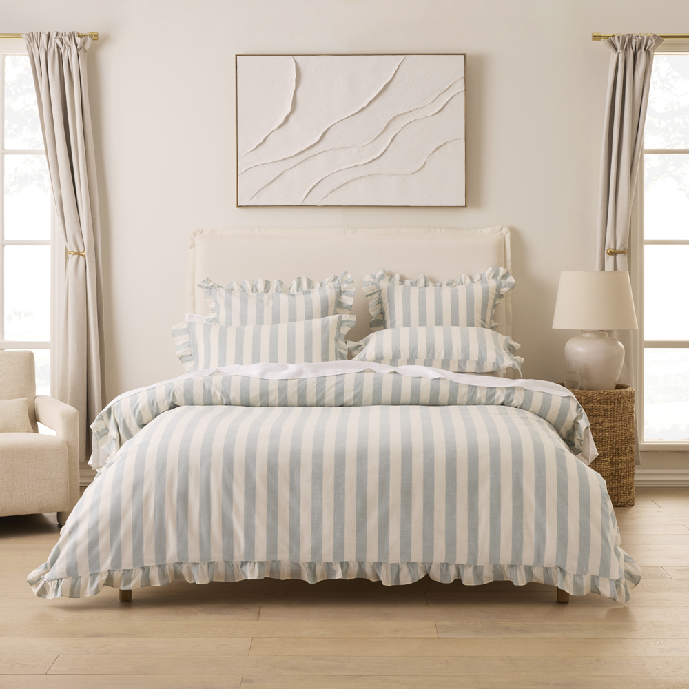 Willow Ruffle Dusty Blue Quilt Cover Set + Separates | Adairs