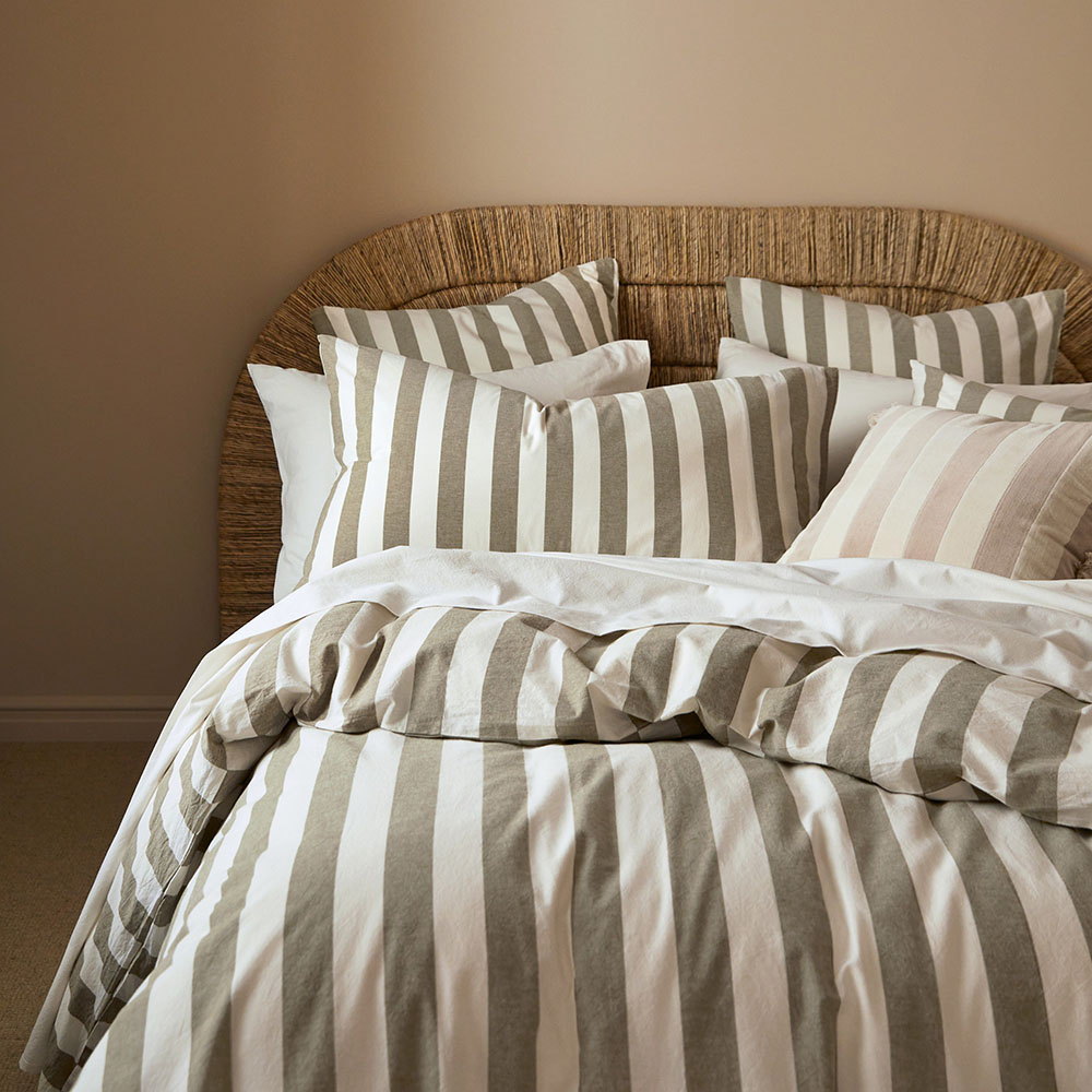 100% Stonewashed Cotton Sheet Set- Olive Stripe