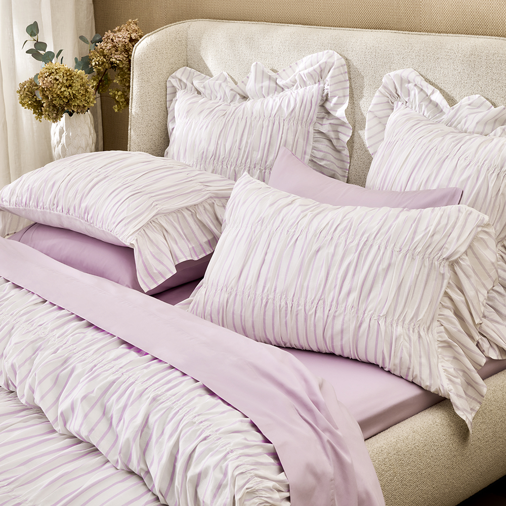 Ivy Lilac Stripe Ruffle Quilt Cover Separates