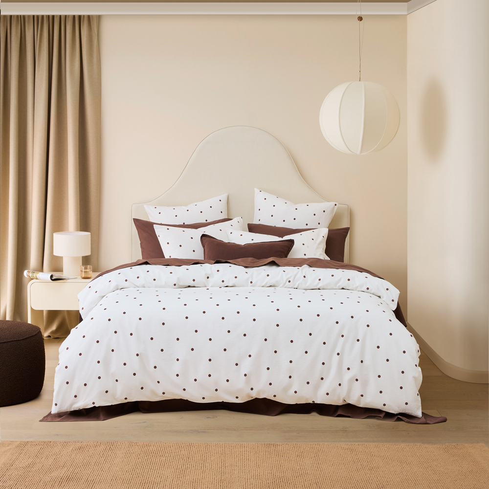 Stonewashed Cotton Chocolate & Coconut Spot Quilt Cover Separates | Adairs