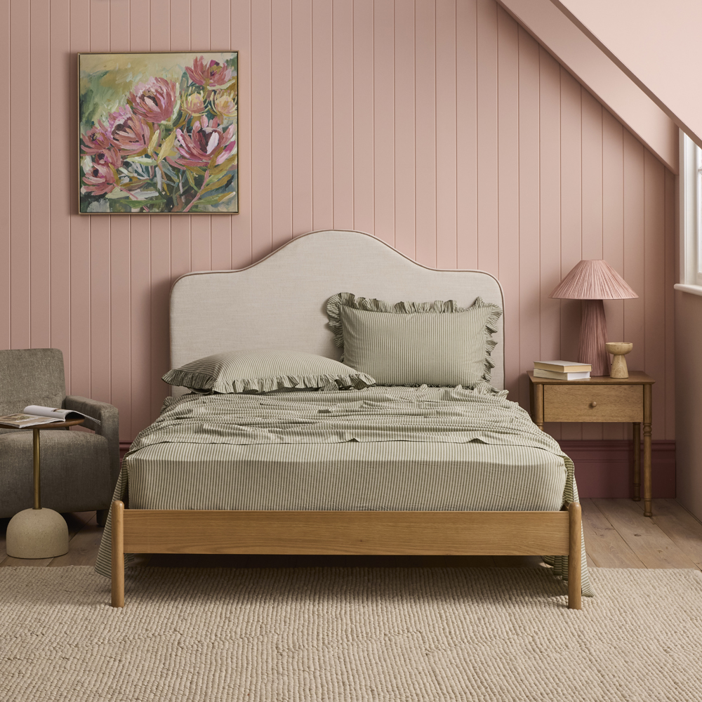 Striped Ruffle Sheets Thyme Stripe Ruffle Sheet Set | Adairs