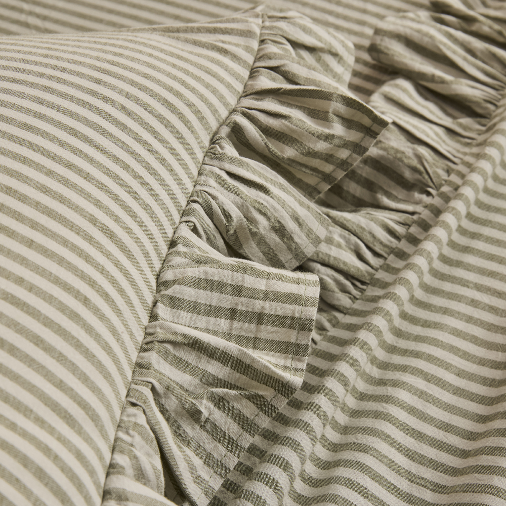 Striped Ruffle Sheets Thyme Stripe Ruffle Sheet Set | Adairs