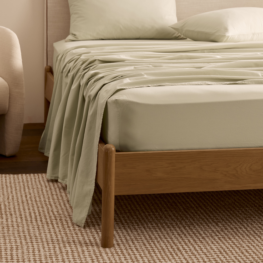 Stonewashed Cotton Green Block Stripe Sheet Separates